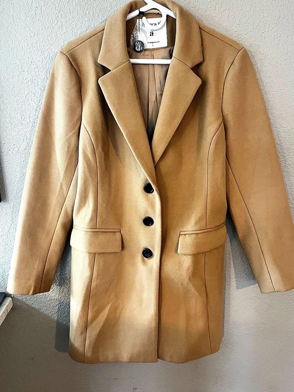 Allegra K Single Breasted Notched Lapel Coat with Flap Pockets Brown Large